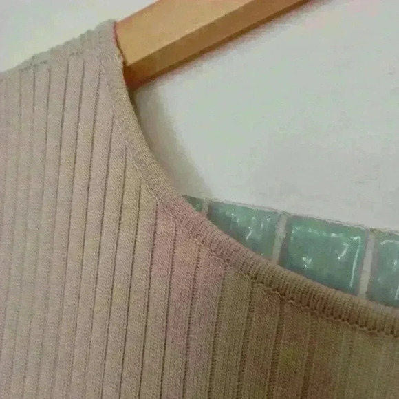 MOD REF Plus Size Sleeveless Tan Nude Stretchy Ribbed Long Dress With Slit - Picture 16 of 16